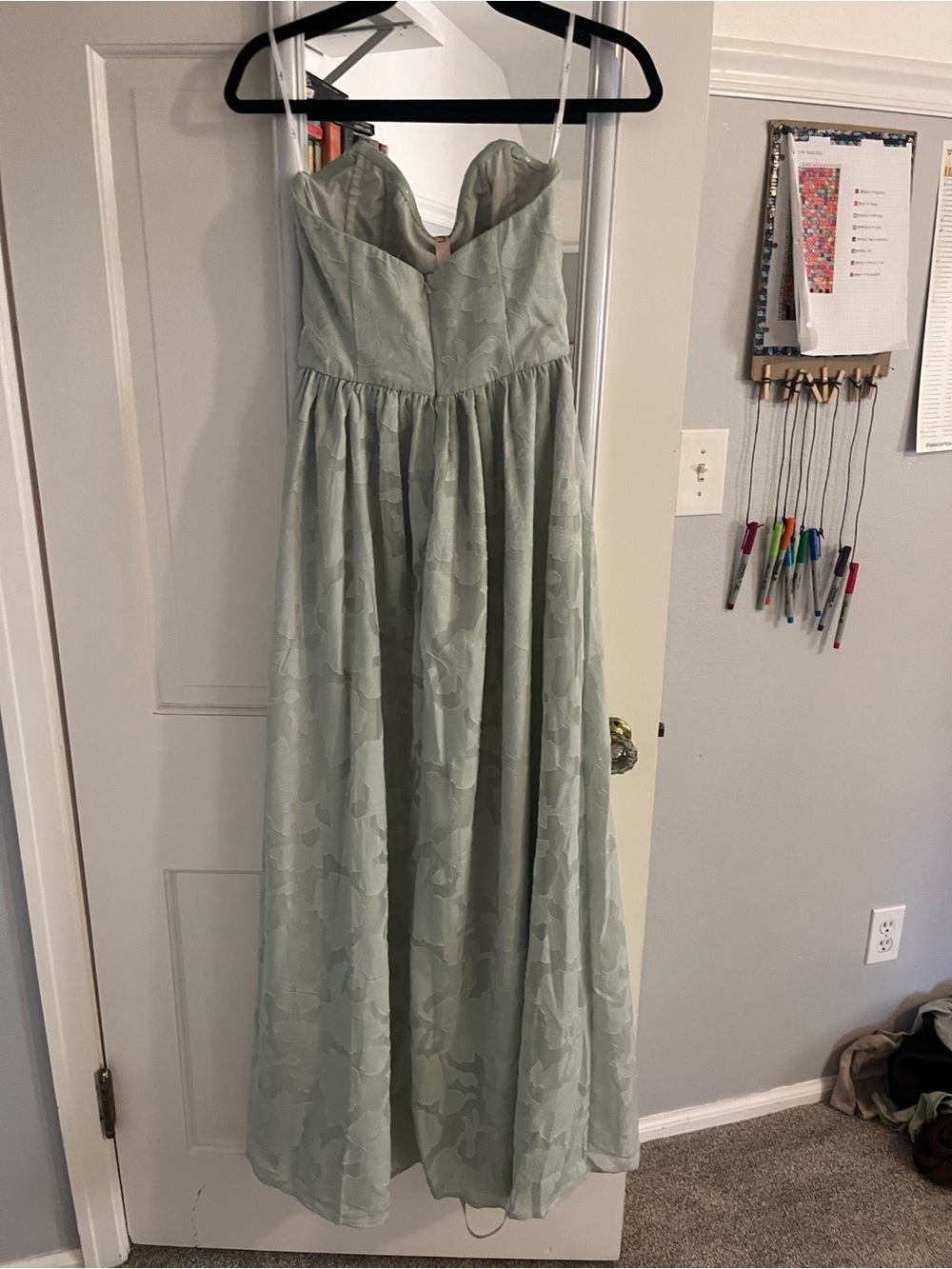 Lulu's Strapless Sweetheart Maxi Dress in Sage Green Jacquard